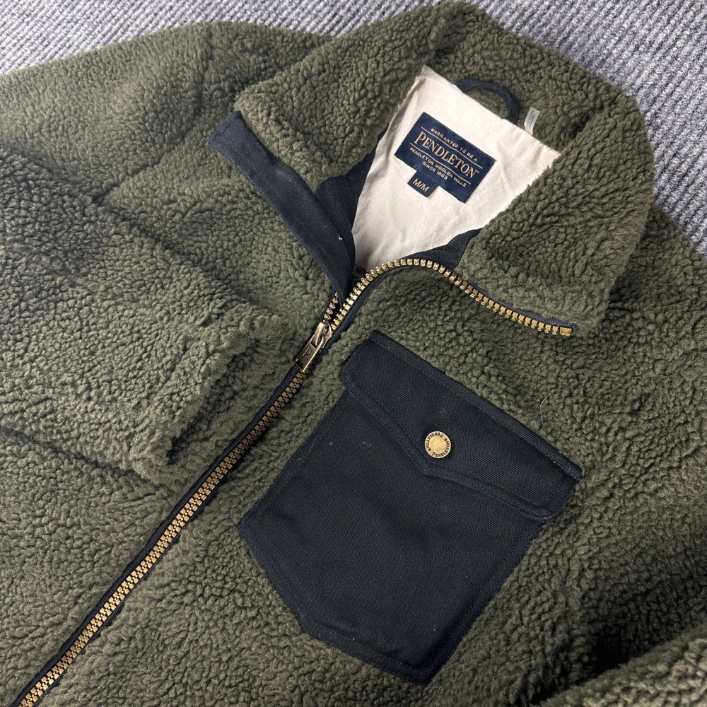 Pendleton Mens Olive Green Sherpa River Rock Fleece Full Zip Jacket Size M NWOT